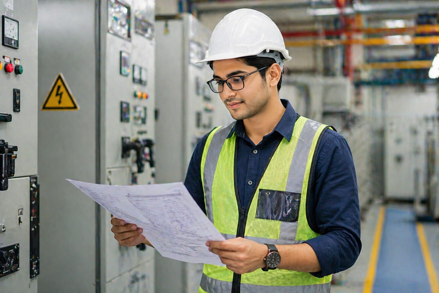 Young student learning electrical engineering